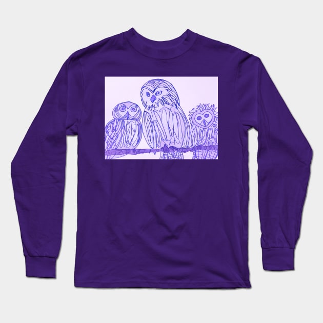 Three Owls Shades of Purple Long Sleeve T-Shirt by The Friendly Introverts